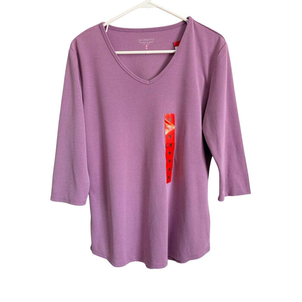 NWT Seg'ments 3/4 Sleeve Textured Knit V-neck Top Lavender Medium Normcore